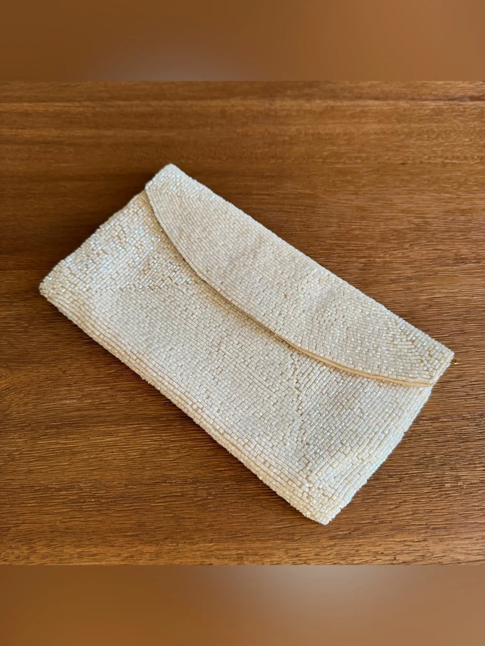 Vintage Richere by Walborg White Beaded Envelope Clutch Purse Made in Japan 1950
